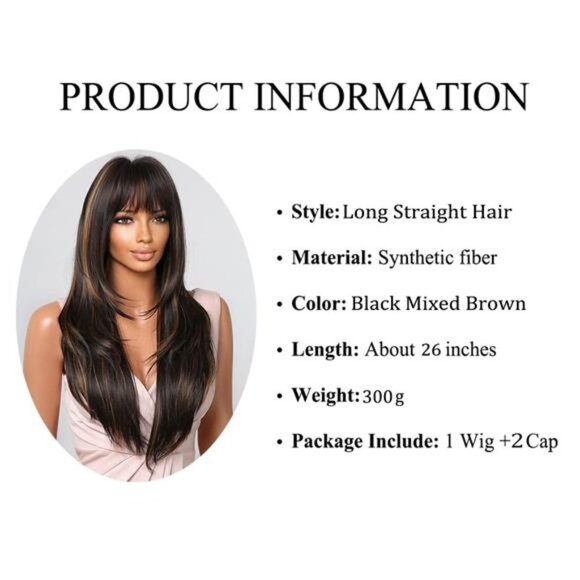 Women Cosplay Daily Natural Hair Wig Heat Resistant Fiber - Black Mixed Brown 20 main image 5